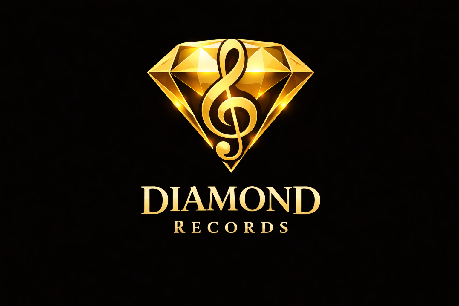 Golden treble clef in diamond logo design.