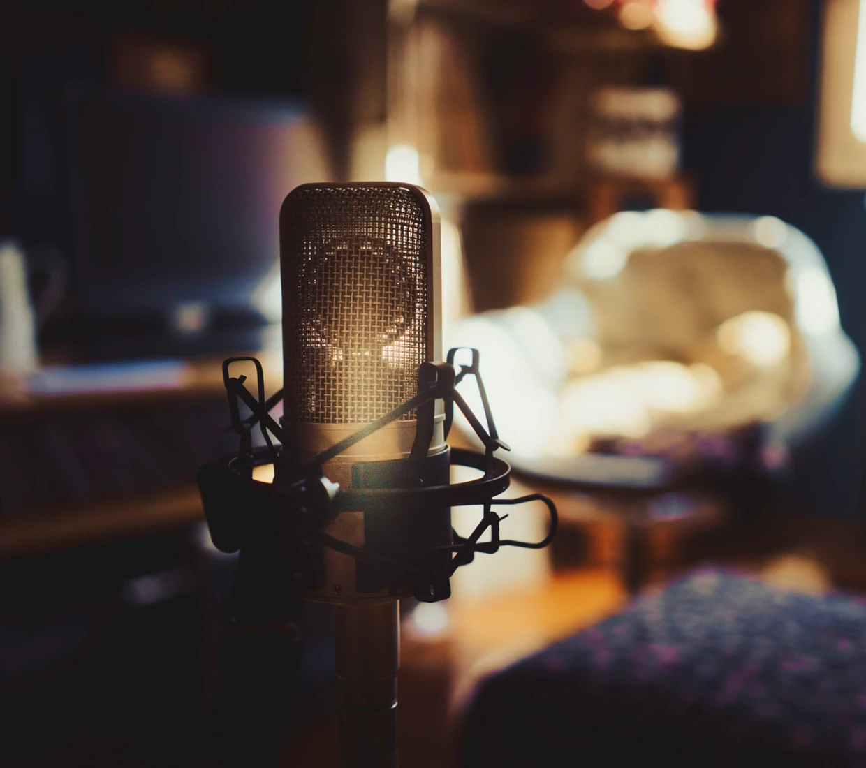 Retro microphone with warm lighting