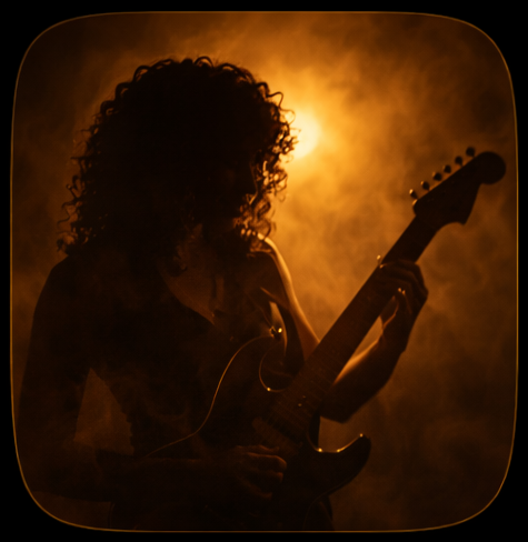 Silhouette of guitarist in dramatic lighting.