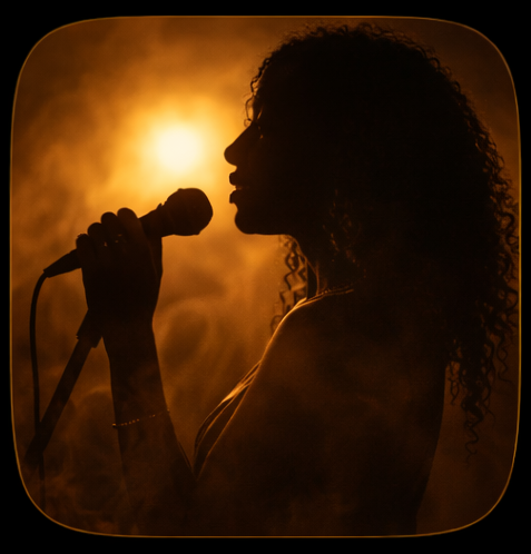 Silhouette of a singer with microphone.