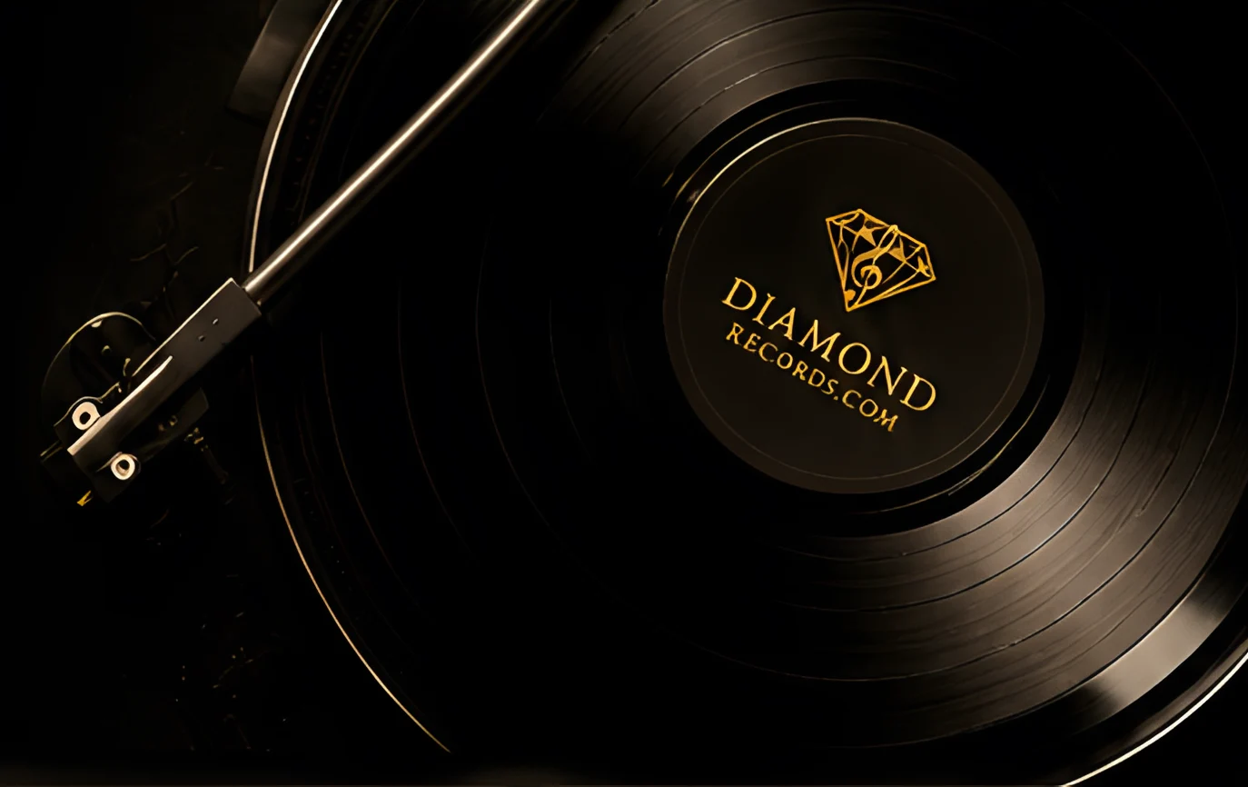 Turntable playing Diamond Records vinyl record.