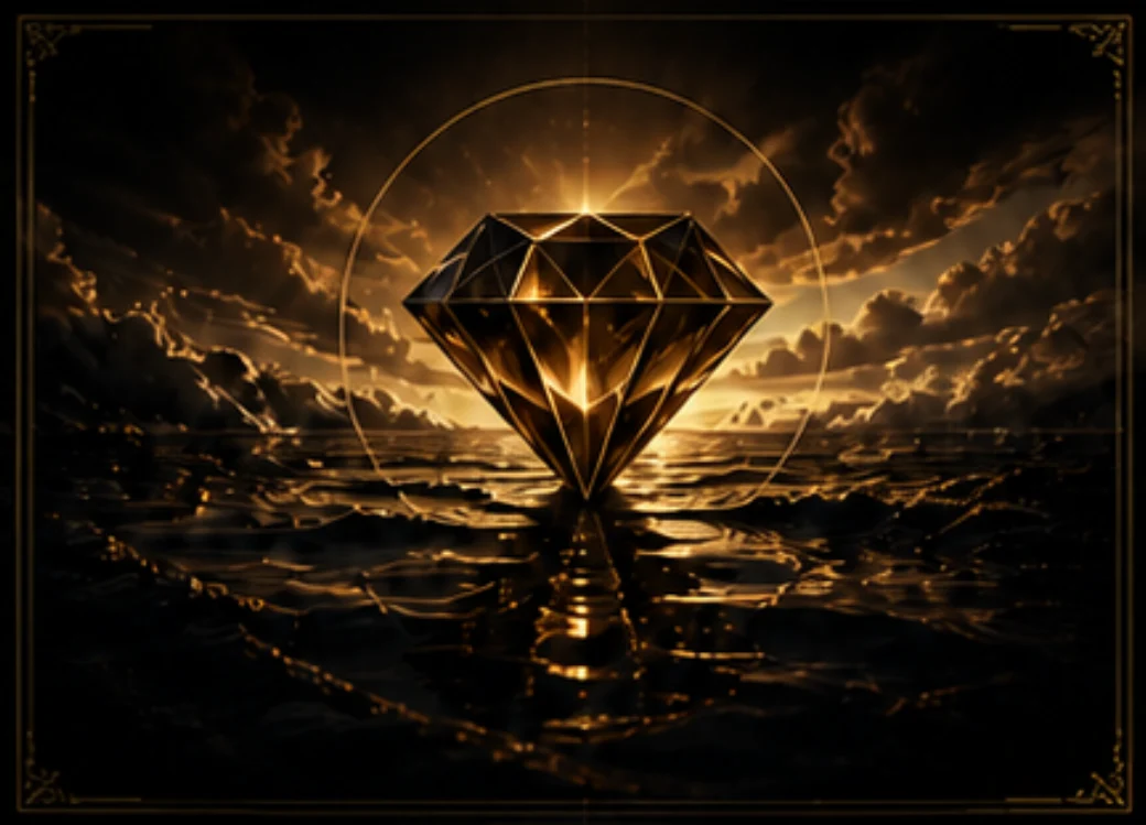 Glowing diamond against dramatic cloudy sky.