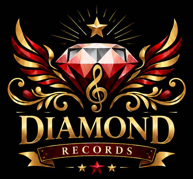 Golden diamond records logo with musical note.
