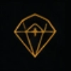 Geometric orange symbol on black background.