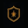 Gold emblem with star on black background.