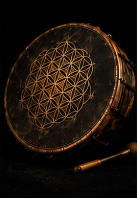 Decorative drum with intricate geometric design.