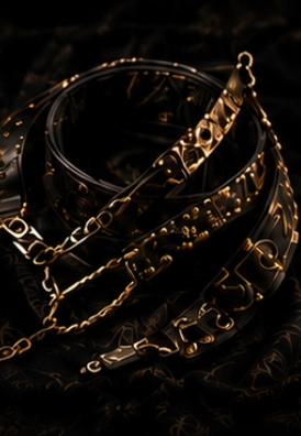 Black and gold decorative metal chains.