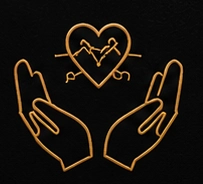 Hands holding heart with heartbeat line.