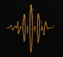 Gold soundwave on black background.