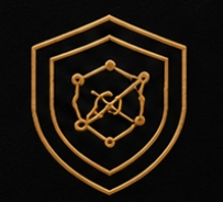 Golden shield emblem with geometric design.