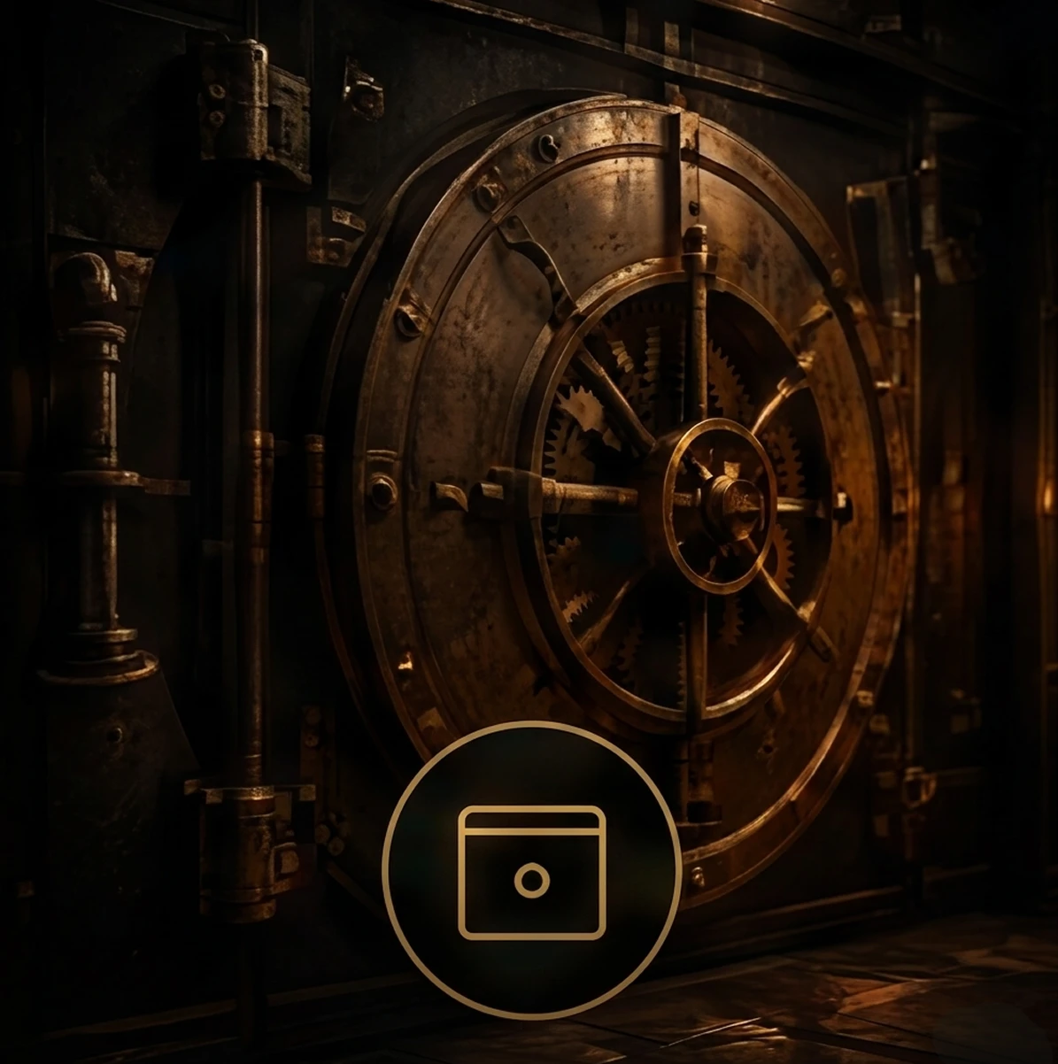 Vault door with a wallet icon overlay.