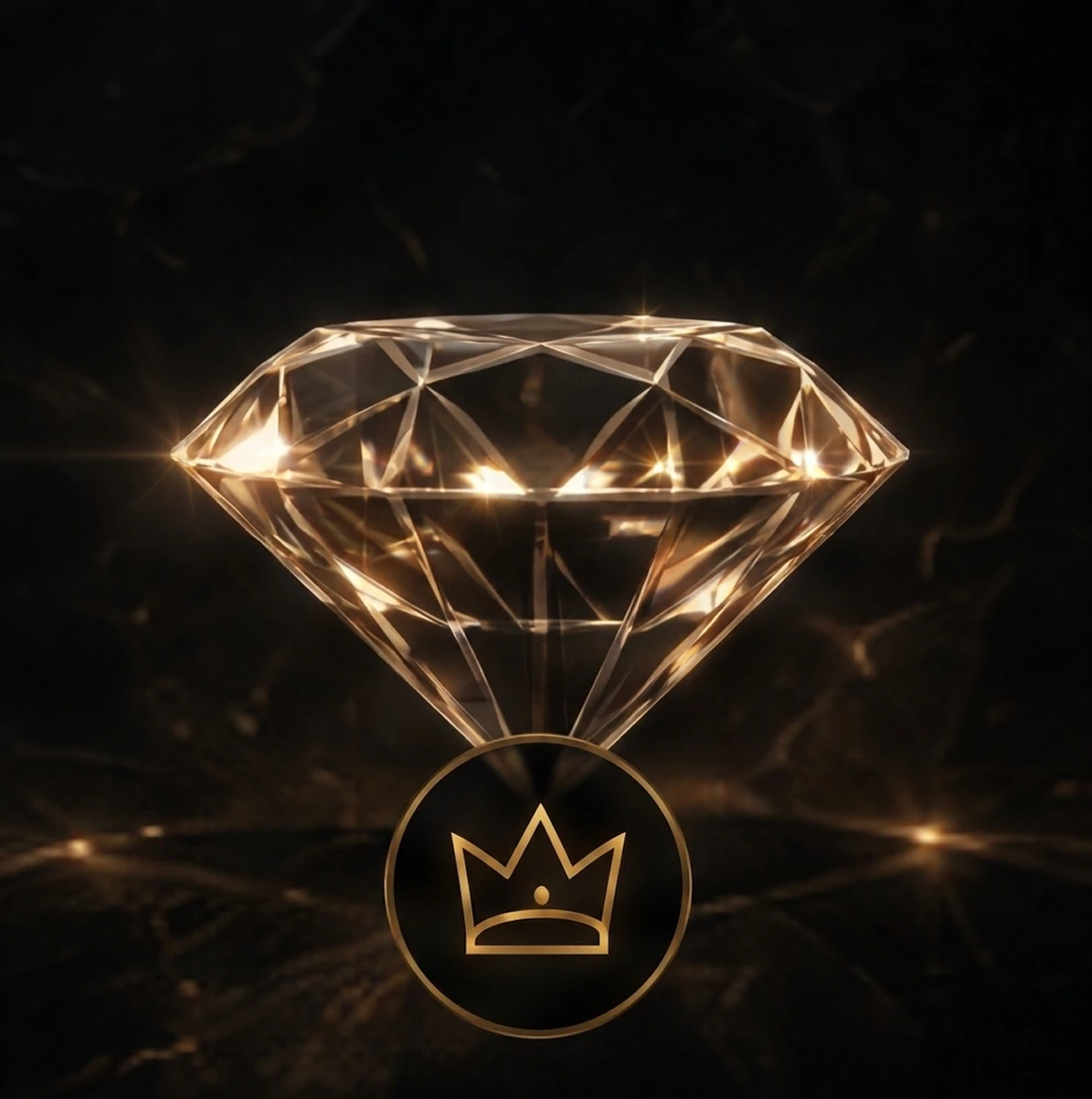 Shining diamond with crown symbol below.