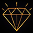 Gold outlined diamond on black background.