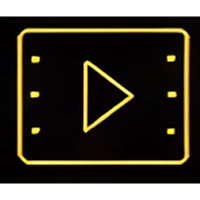 Yellow neon play button on black background.