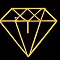 Geometric golden diamond outline on black background.