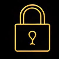 Yellow padlock icon on black background.