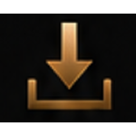 Bronze download icon on black background.