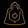 Outline of a cloaked figure in light.