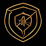 Golden geometric shield with abstract design.