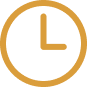 Orange clock icon on black background.