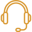 Orange headset icon on black background.