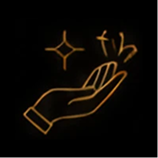 Hand with sparkles on black background.