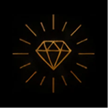 Shining diamond icon with radiating lines.