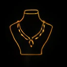 Necklace on a display stand, dark background.