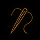 Golden needle with thread on black background.