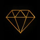 Gold outline diamond shape on black background.
