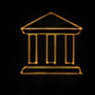 Neon outline of a classical building.