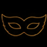 Golden masquerade mask on black background.