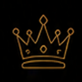 Gold crown outline on black background.