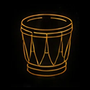 Neon outline of a drum on black.