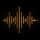 Gold soundwave pattern on black background.