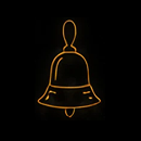 Neon outline of a bell on black.