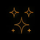 Glowing orange star shapes on black background.
