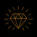 Outlined diamond with glowing lines on black.
