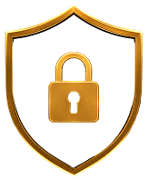 Gold shield with a lock symbol.