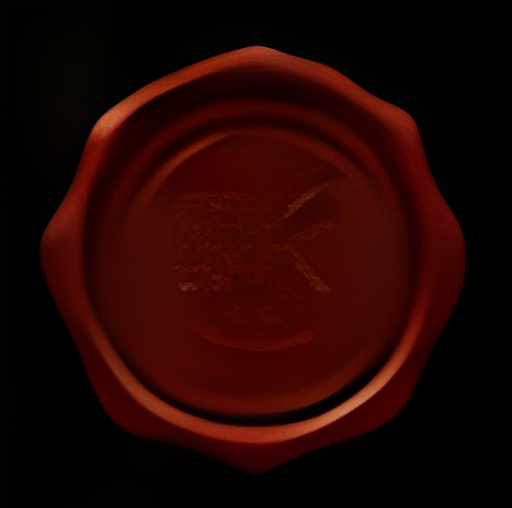 Red wax seal on black background.