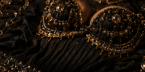 Ornate gold and black jeweled costume pieces.